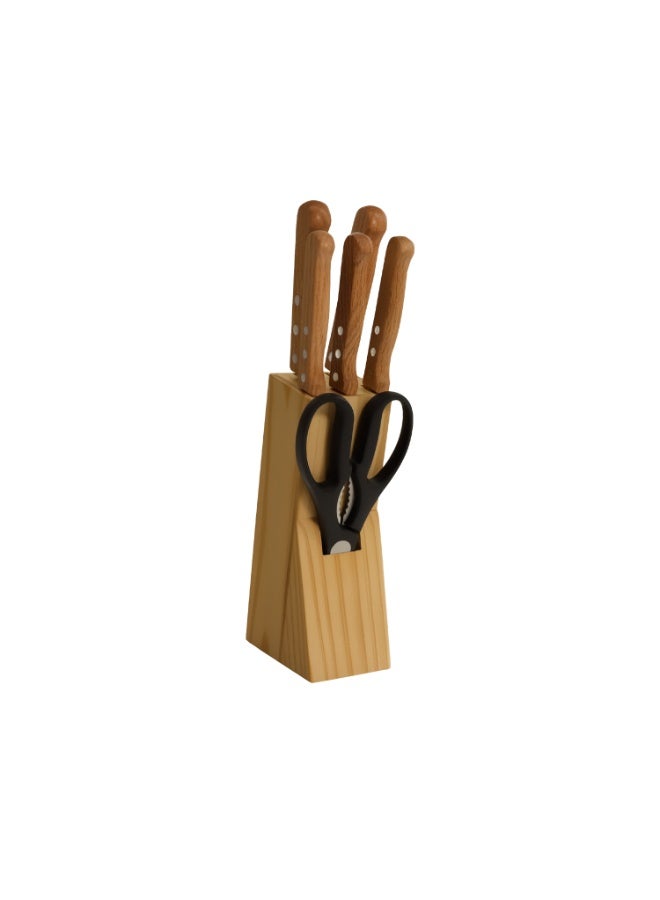 Delcasa Kitchen Knife Set- DC3792 Includes Chef, Slicer, Utility, Steak, Paring Knives and Scissors Stylish Wooden Holder and Handle - Image 1